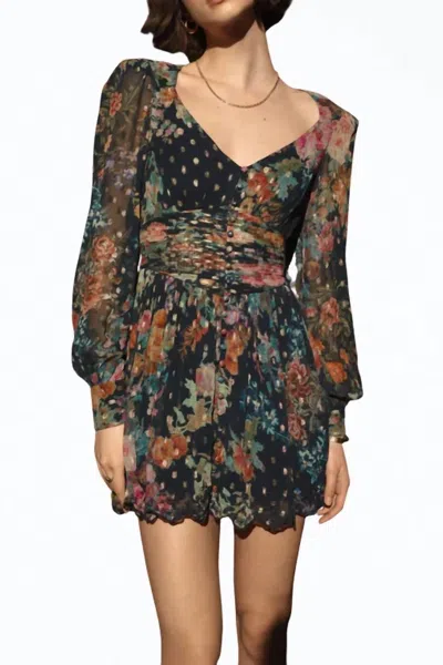 Hemant & Nandita Rafa Floral-print Chiffon Mini Dress In Navy Blue In Multi