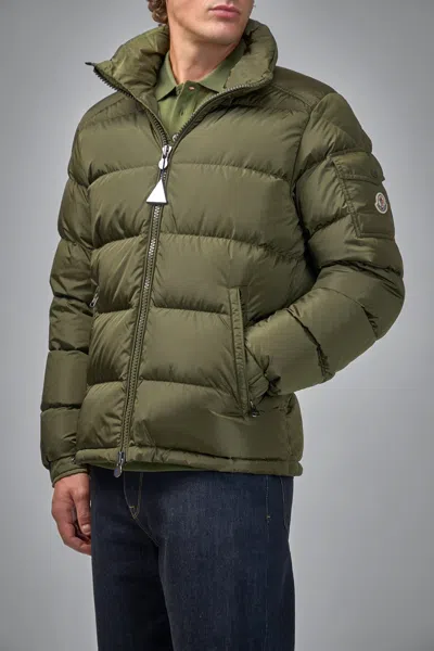 Moncler Men Baudinet Down Jacket With Logo Patch In Green