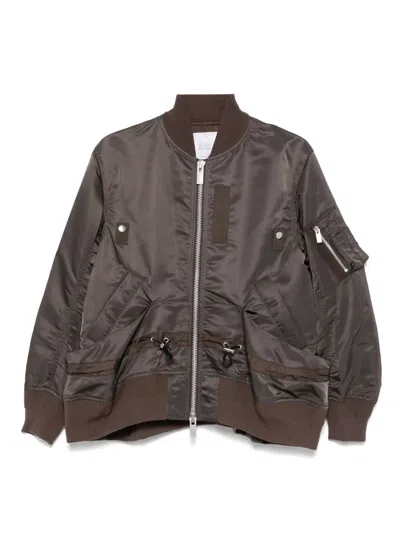Sacai Drawstring-detail Bomber Jacket In Brown