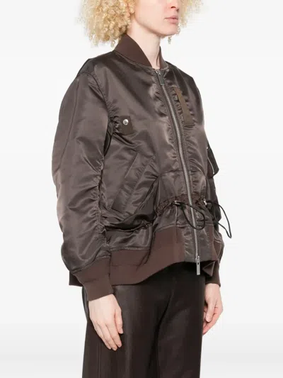 Sacai Drawstring-detail Bomber Jacket In Brown