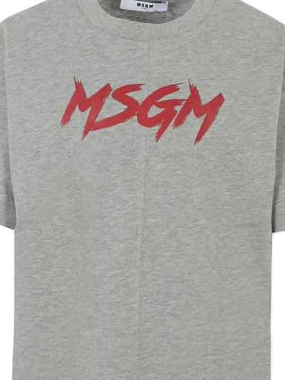 Msgm Logo-print Cotton T-shirt In Gray