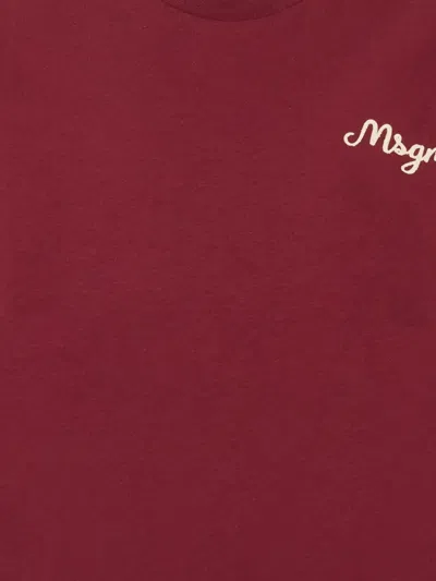 Msgm Logo-embroidered Cotton T-shirt In Red