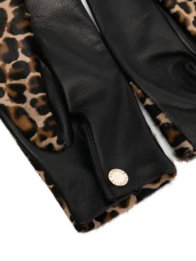Agnelle Susan Leather And Leopard-print Calf Hair Gloves In Animal Print