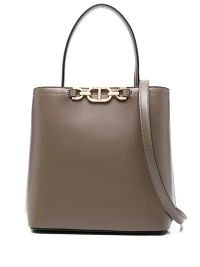 Twinset Twin-set Structured Handbag With Gold-tone Chain Detail In Neutral