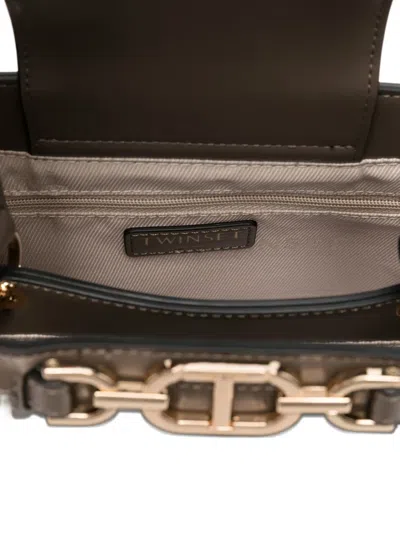 Twinset Twin-set Structured Handbag With Gold-tone Chain Detail In Neutral