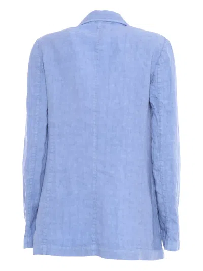 Aspesi Lightweight Textured Linen Jacket With Tailored Silhouette In Blue