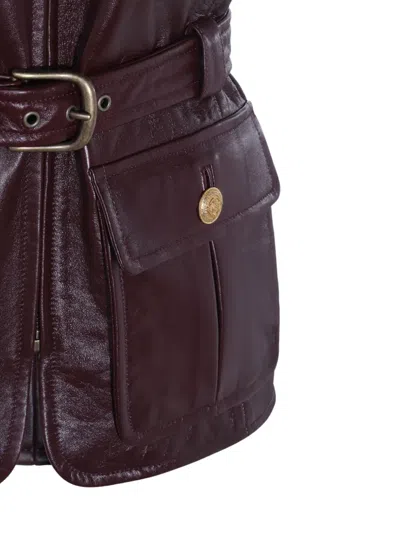 Chloé Leather Belted Waist Sleeveless Jacket In Burgundy