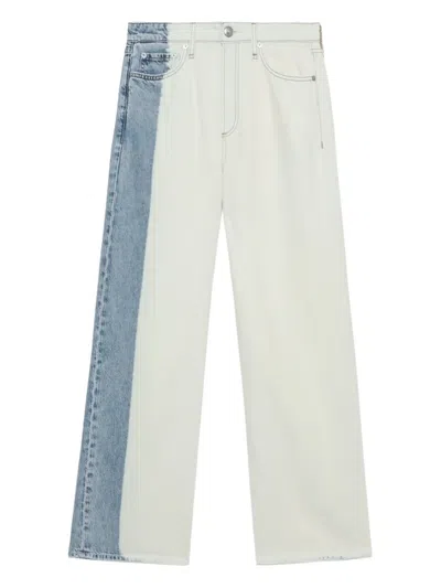 Rag & Bone Featherweight Logan Mid Rise Wide Leg Pants In Bleach Stripe In White