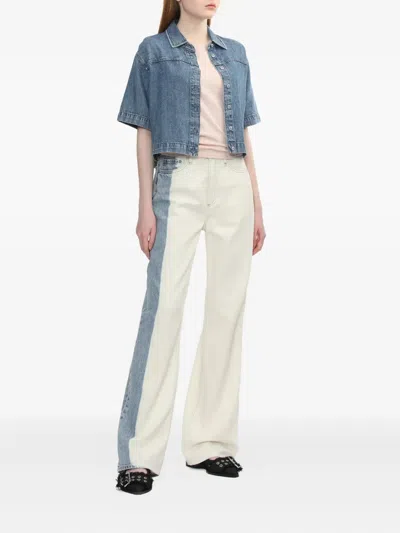 Rag & Bone Featherweight Logan Mid Rise Wide Leg Pants In Bleach Stripe In White