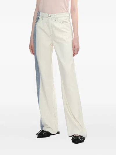 Rag & Bone Featherweight Logan Mid Rise Wide Leg Pants In Bleach Stripe In White
