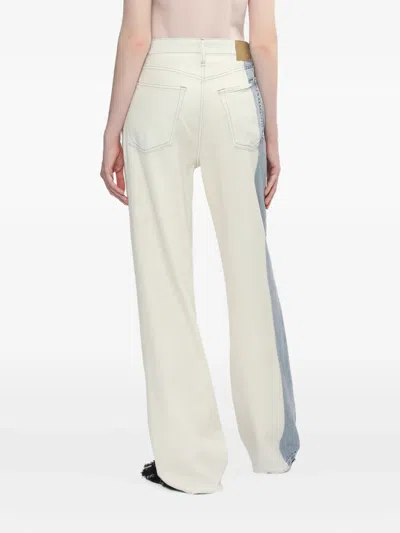 Rag & Bone Featherweight Logan Mid Rise Wide Leg Pants In Bleach Stripe In White