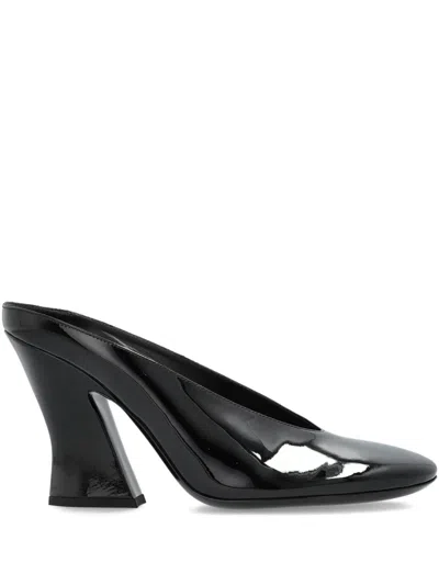 Givenchy Glossy Finish Curved Heel Pointed Toe Mules In Black