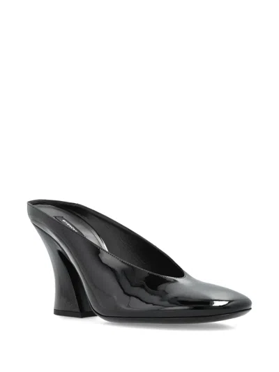 Givenchy Glossy Finish Curved Heel Pointed Toe Mules In Black