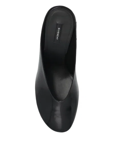 Givenchy Glossy Finish Curved Heel Pointed Toe Mules In Black