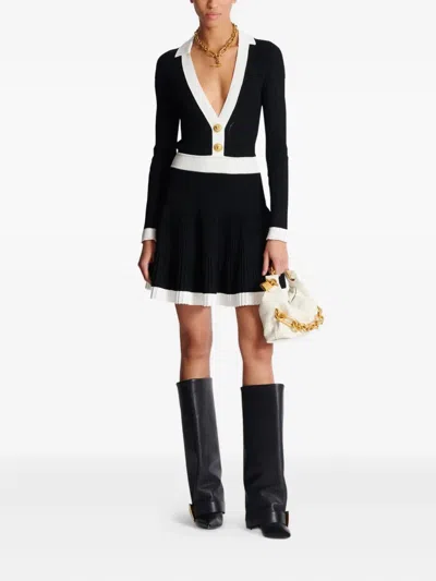 Balmain Long Sleeves V-neck Flare Knit Dress In Black