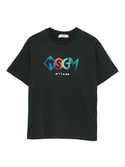 Msgm Black T-shirt For Boy With Logo In Black