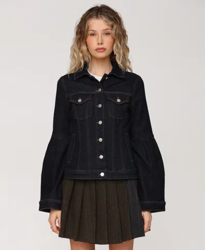 Avec Les Filles Women's Flare-sleeve Denim Trucker Jacket In Blue