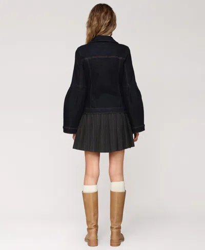 Avec Les Filles Women's Flare-sleeve Denim Trucker Jacket In Blue