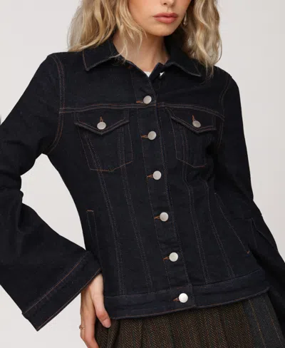 Avec Les Filles Women's Flare-sleeve Denim Trucker Jacket In Blue