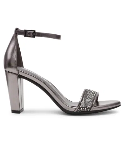 Anne Klein Women's Kourtney Two Piece Block Heel Dress Sandals In Silver