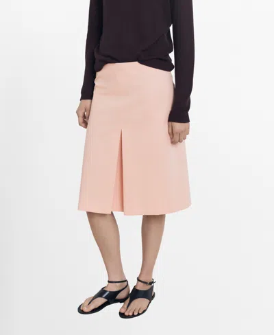 Mango Cotton Midi-skirt With Pleat Detail Pastel Pink In Pink