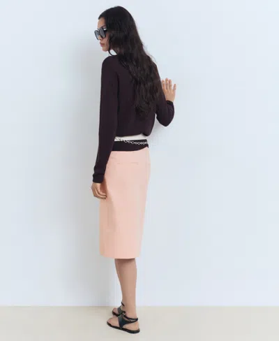 Mango Cotton Midi-skirt With Pleat Detail Pastel Pink In Pink