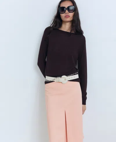 Mango Cotton Midi-skirt With Pleat Detail Pastel Pink In Pink