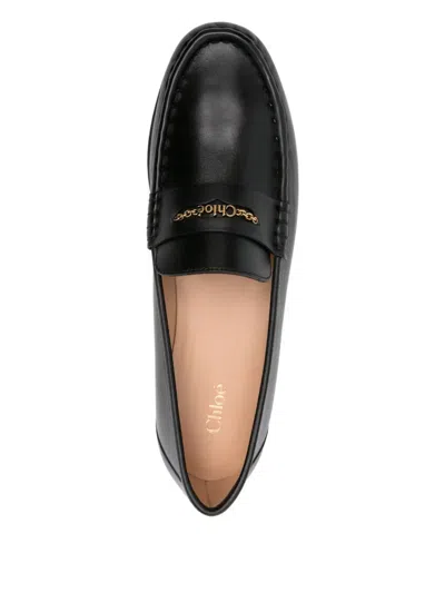 Chloé Chain-detail Loafers In Black