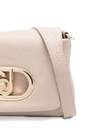 Liu •jo Minimalist Textured Bag With Metallic Clasp And Chain Strap In Neutral