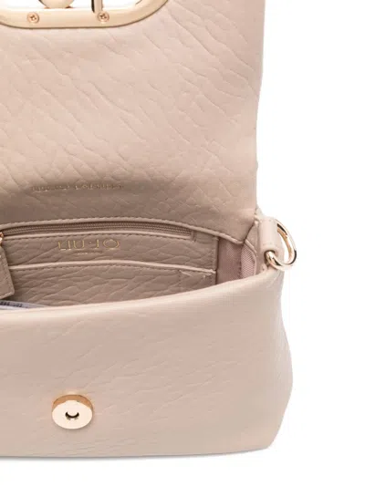Liu •jo Minimalist Textured Bag With Metallic Clasp And Chain Strap In Neutral