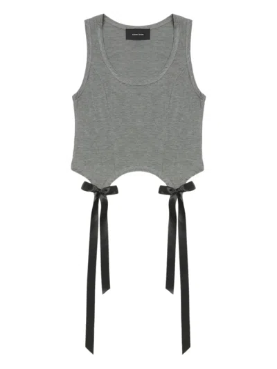 Simone Rocha Cropped Grey Lyocell Tank Top With Asymmetric Hem And Bow Tails In Gray