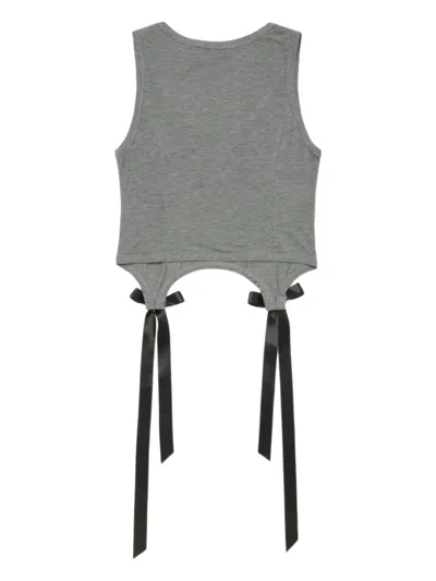 Simone Rocha Cropped Grey Lyocell Tank Top With Asymmetric Hem And Bow Tails In Gray