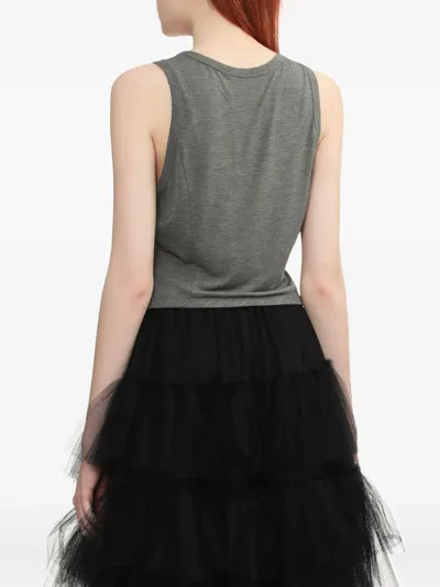 Simone Rocha Cropped Grey Lyocell Tank Top With Asymmetric Hem And Bow Tails In Gray