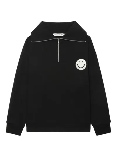 Joshua Sanders Smiley-motif Half-zip Sweatshirt In Black