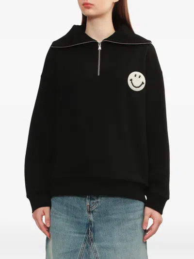 Joshua Sanders Smiley-motif Half-zip Sweatshirt In Black