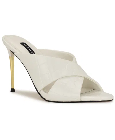 Nine West Sancie Croc Embossed Stiletto Sandal In White
