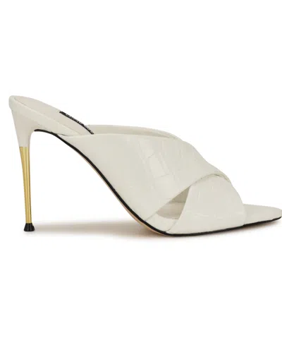 Nine West Sancie Croc Embossed Stiletto Sandal In White