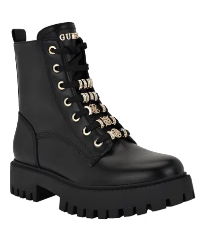 Guess Women's Fionaa Charms Lace-up Lug Sole Combat Boots In Black