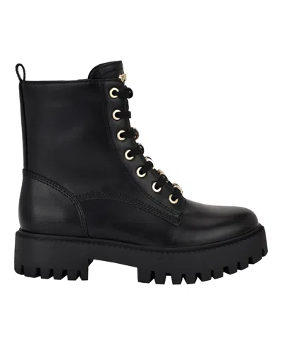 Guess Women's Fionaa Charms Lace-up Lug Sole Combat Boots In Black