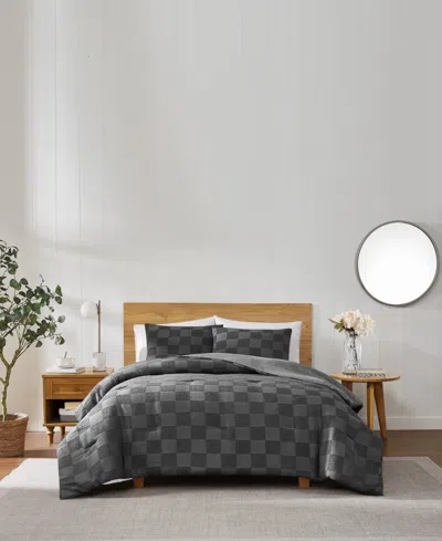 Truly Soft Textured Checkered Comforter Sets In Gray