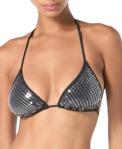 Vince Camuto Women's Sequin Embellished Triangle Bikini Top In Gray