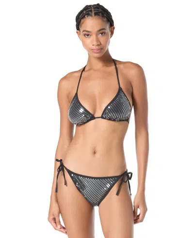 Vince Camuto Women's Sequin Embellished Triangle Bikini Top In Gray