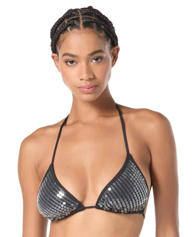 Vince Camuto Women's Sequin Embellished Triangle Bikini Top In Gray