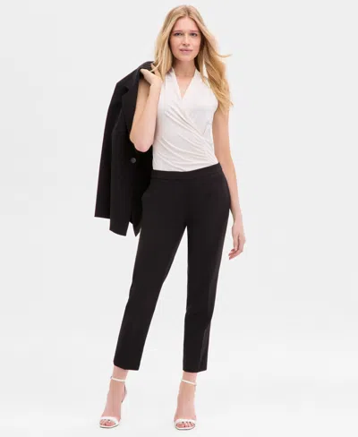 Anne Klein Women's Luxe Twill Fly-front Side-tab Straight Pants In Black