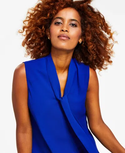 Kasper Women's Sleeveless Tie-neck Top, Regular & Petite In Blue