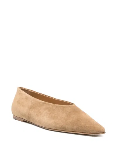 Dear Frances Topo Pointed-toe Suede Flats In Neutral