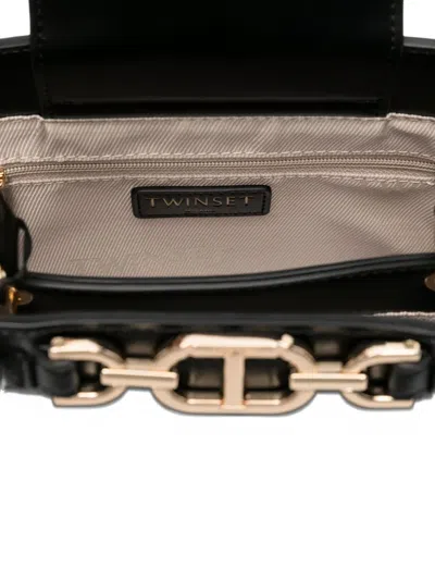 Twinset Twin-set Structured Black Shoulder Bag With Gold-tone Hardware In Black