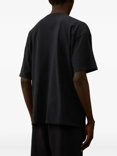 C.p. Company Blue Crewneck Pocket Embroidered T-shirt In Black