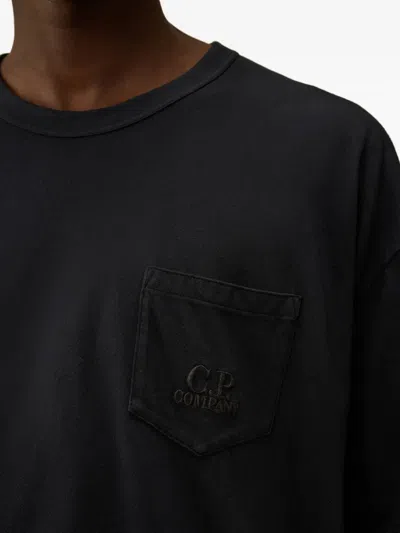 C.p. Company Blue Crewneck Pocket Embroidered T-shirt In Black