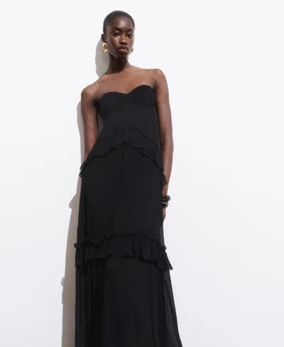Mango Strapless Maxi-dress Black In Black